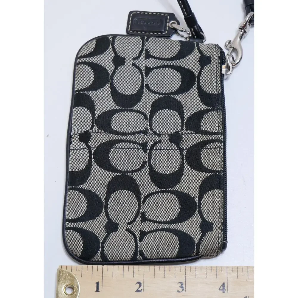 COACH VINTAGE SIGNATURE SMALL ACCESSORY POUCH ZIP WRISTLET CANVAS BLACK GREY - Picture 10 of 10